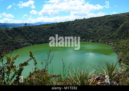 CUNDINAMARCA, COLOMBIA - JANUARY 24, 2014: View of the Guatavita lake in the national park of the same name. Stock Photo