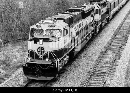 Girdwood, Alaska, USA - May 17, 2017: An Alaska Railroad Train near Alyeska on the way from Anchorage to Seward. Stock Photo