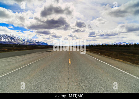 On the Road in Alaska between Anchorage and Fairbanks near Denali National Park. Stock Photo