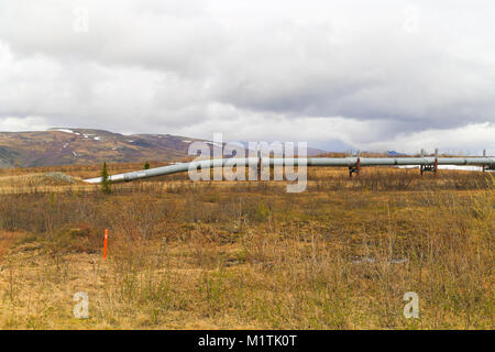 Fairbanks, Alaska, USA - MAY 24, 2017: The Alaska Pipeline in the wilderness between Fairbanks and Coldfoot. Stock Photo
