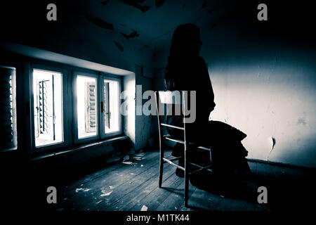 Horror Scene of a Scary Woman Stock Photo