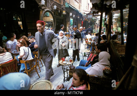 Egypt, Cairo. The great Bazaar of Khan al-Khalili. Famous coffeehouse: Fishawi. Market area. Stock Photo