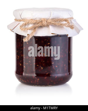 raspberry jam in a jar tied with a rope with clipping path Stock Photo