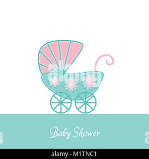 Baby shower vintage invitation card template with stroller Stock Vector