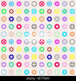Vector seamless pattern with various colorful gear wheels Stock Vector