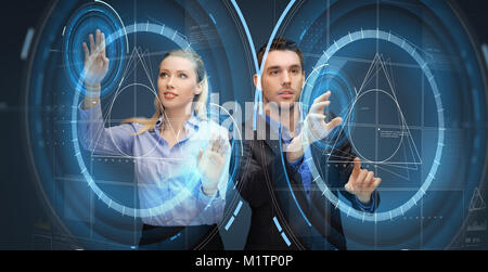 business people using virtual screen projections Stock Photo