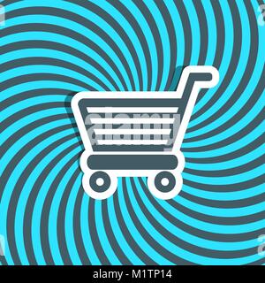 Vector shopping cart icon on sun rays background Stock Vector
