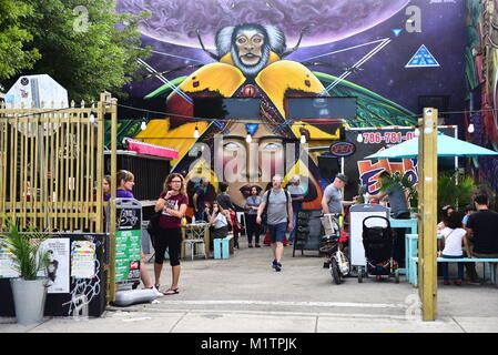 The Wynwood Arts District located in Miami, Florida is home to a community of Art Galleries, Antique Shops, Open-air street-art installations Stock Photo