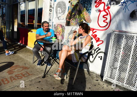 The Wynwood Arts District located in Miami, Florida is home to a community of Art Galleries, Antique Shops, Open-air street-art installations Stock Photo