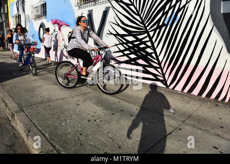 The Wynwood Arts District located in Miami, Florida is home to a community of Art Galleries, Antique Shops, Open-air street-art installations Stock Photo