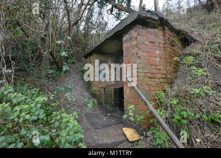 Entrance to former top secret WWII communications bunker, HMS Forward, Heighton Hill, Newhaven, East Sussex. Stock Photo