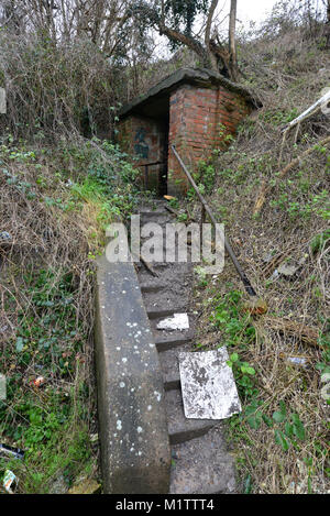 Entrance to former top secret WWII communications bunker, HMS Forward, Heighton Hill, Newhaven, East Sussex. Stock Photo