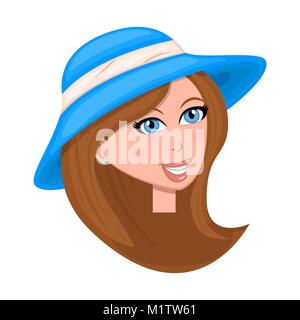 woman face with hat isolated on white background Stock Vector