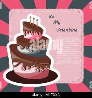 Valentine's Day card. Colorful cake with text. Flat vector illustration Stock Vector