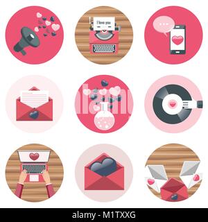Valentines day icon set. Love concept. Flat vector illustration Stock Vector