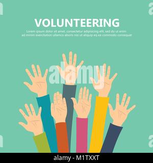 Volunteering concept. Hand raised up. Flat vector illustration Stock Vector
