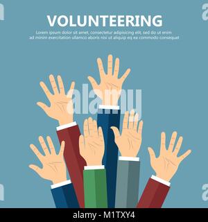 Volunteering concept. Hand raised up. Flat vector illustration Stock Vector