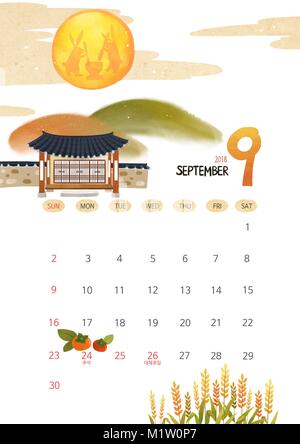 Vector - Calendar for 2018 Year on White Background, season concept illustration 009 Stock Vector