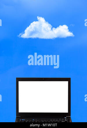 A laptop with clouds - Cloud computing concept Stock Photo