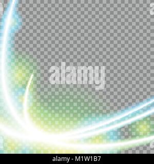 Abstract green and blue transparent waves background. Glowing light sparkling effect vector design Stock Vector