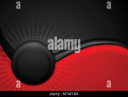 Black red wavy background with circle and halftone vector design Stock Vector
