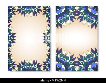 Vintage card or invitation with blue ornamental round pattern Stock Vector