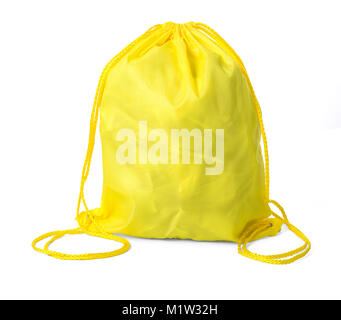 Drawstring pack template classic yellow isolated on white Stock Photo