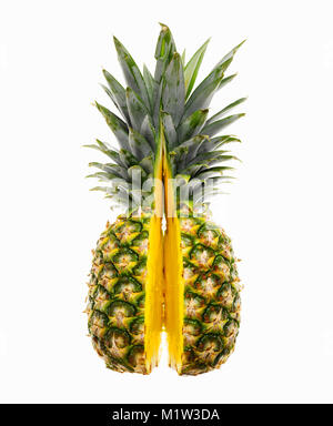Fresh Pineapple Sliced in Half Against White Background Stock Photo