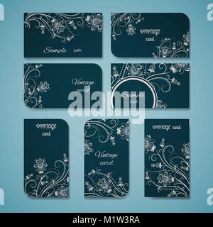 Vintage card set. Floral ornamental pattern, vector image Stock Vector