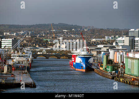 February 1st 2018: A view of Aberdeen harbour and city centre, Aberdeen, Scotland, UK . Stock Photo