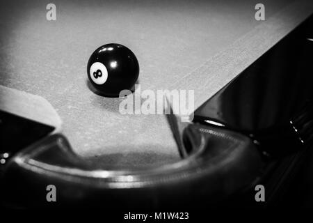 Billard table pocket black and white Stock Photo