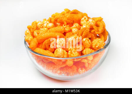 Orange Cheese Puff and popcorn Snack Background Stock Photo