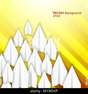 Abstract business background with paper airplanes and yellow stripes Stock Vector