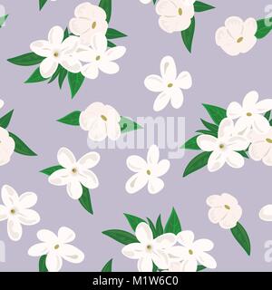 Vector seamless pattern with jasmine flowers. on purple background Stock Vector