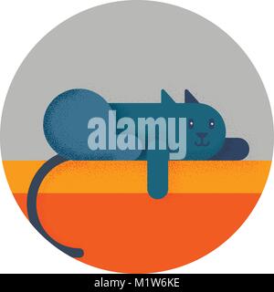 Funny grey cat lays on the shelf. flat vector illustration Stock Vector