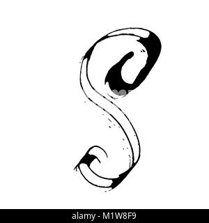 Letter S. Handwritten by dry brush. Rough strokes font. Vector illustration. Grunge style alphabet. Stock Vector