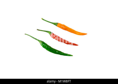 green, red and yellow chili pepper isolated on white background Stock Photo
