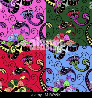 Paisley seamless colorful pattern set, vector image Stock Vector