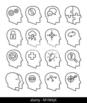 Psychology line vector icons set Stock Vector