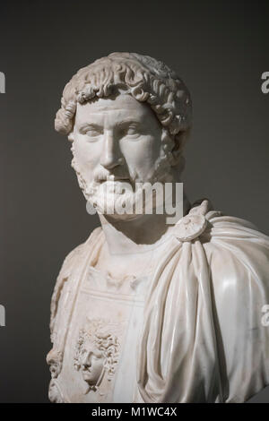 Naples. Italy. Portrait bust of Roman Emperor Hadrian wearing a cuirass, ca. 130 AD. Museo Archeologico Nazionale di Napoli. Naples National Archaeolo Stock Photo