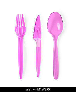 Plastic cutlery on a white isolated background with clipping path Stock Photo