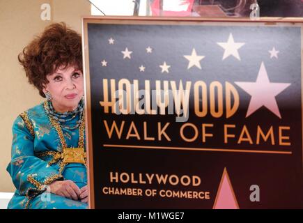 Los Angeles, USA. 1st Feb, 2018. Actress Gina Lollobrigida attends a star honoring ceremony on the Hollywood Walk of Fame in Los Angeles, the United States, Feb. 1, 2018. Gina Lollobrigida was honored with a star on the Hollywood Walk of Fame on Thursday. Credit: Zhao Hanrong/Xinhua/Alamy Live News Stock Photo