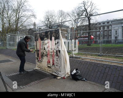 An artist protesting against the destruction of trees at Euston Square Gardens, as a result of HS2 plans to extend the high speed train route in London Stock Photo