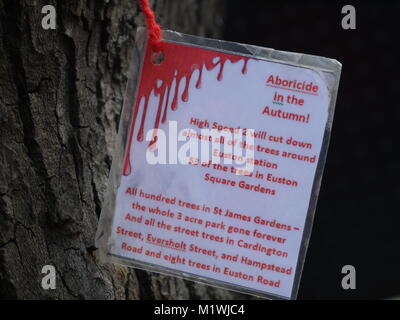 London, UK. 5th February, 2018. ,Aboricide! London's Euston Square Gardens is under attack from developers who are building a new entrance for high speed train extension of the route. Contributor: Katherine Da Silva Stock Photo