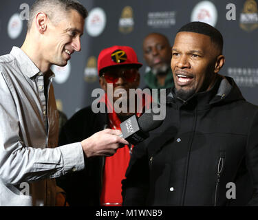 Minneapolis, Minnesota, USA. 1st Feb, 2018. Entertainer JAMIE FOXX poses backstage during the EA Sports Bowl at The Armory in Minneapolis, Minnesota Credit: Daniel DeSlover/ZUMA Wire/Alamy Live News Stock Photo