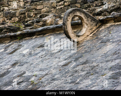 Stone hoop at the Great Ball Court, Chichen Itza, Yucatan, Mexico Stock Photo