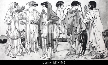 Dress fashion of the Greeks in the early days, 5th century BC, from the ...