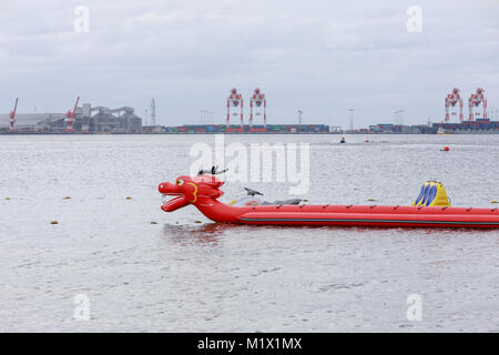 SUBIC BAY, PHILIPPINES : JAN 28, 2018 - Dragon boat floating in Subic bay Stock Photo