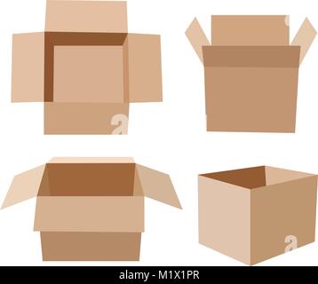 Set of isometric cardboard boxes isolated on white. Stock Vector