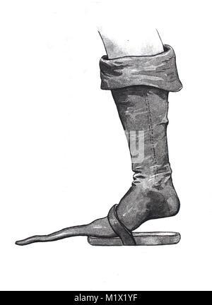 Shoe fashion from the Middle Ages, 1 crutch shoe, 2 - pointed peak ...